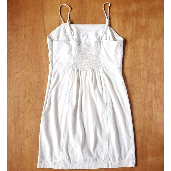 Halston Dress Size 8 Linen Blend Square Neck Midi Sheath Ivory Metallic Stretch - Picture 10 of 16